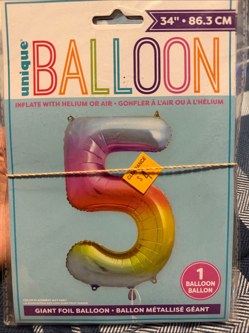 Nique Multicolor Gradient Giant Foil Number 5 Balloon